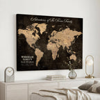 Personalized Framed Beige Geometric Push Pin Travel Map Canvas Print, Honeymoon and Anniversary Gift, Dining Room and Hallway Decor