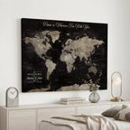 Personalized Framed Black Geometric World Map Canvas with Push Pins, Bucket List Map, Living Room and Dining Room Decor