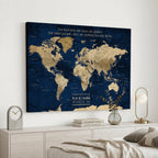 Personalized Framed Black Push Pin Travel Map Canvas Print, Next Trip Planner Map, Dining Room and Bedroom Decor