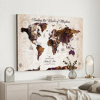 Personalized Framed Navy World Travel Map Wall Art with Pins, Honeymoon and Anniversary Gift, Living Room and Bedroom Decor