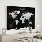Custom Beige World Travel Map Wall Art with Pins, Places Visited Tracker, Bedroom and Home Office Decor