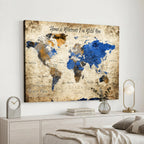 Personalized Framed Beige World Map Canvas with Push Pins, Honeymoon and Anniversary Gift, Living Room and Home Office Decor