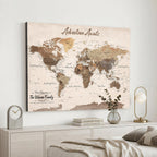 Personalized Framed White Modern Push Pin Travel Map Canvas Print, Bucket List Map, Dining Room and Study Decor