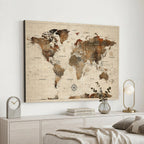 Vintage World Map Wall Art Canvas Print for Living Room, Office and Study