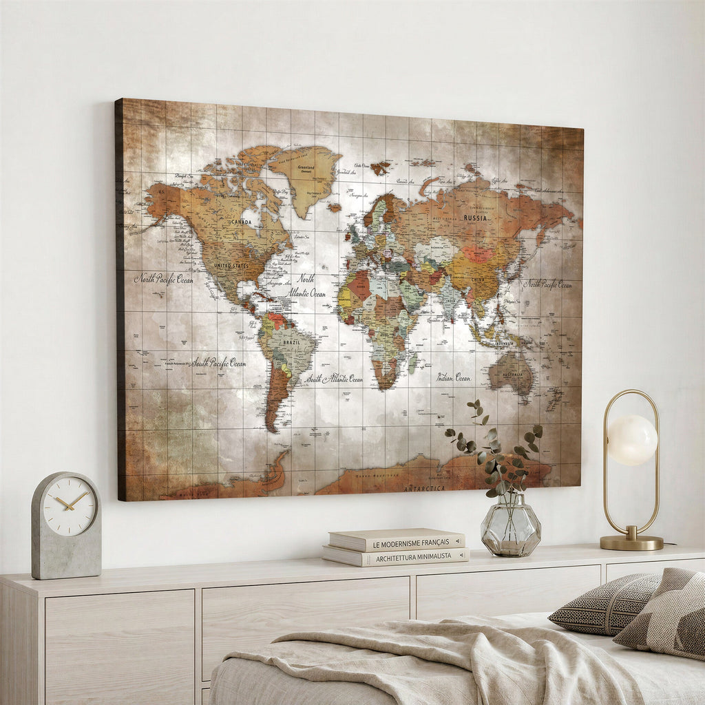 Vibrant Watercolor World Map Canvas Wall Art | Framed Travel Map