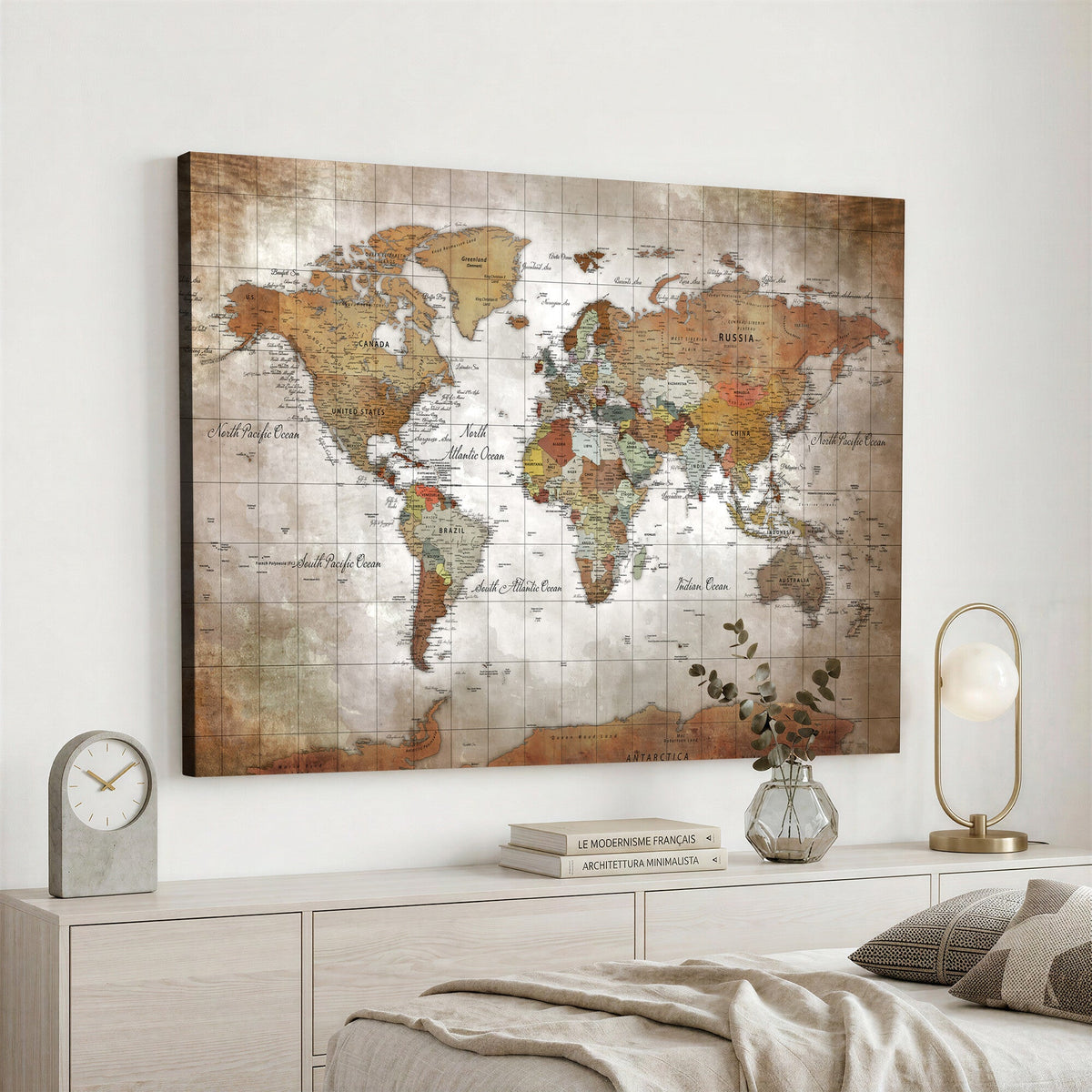 Vibrant Watercolor World Map Canvas Wall Art | Framed Travel Map