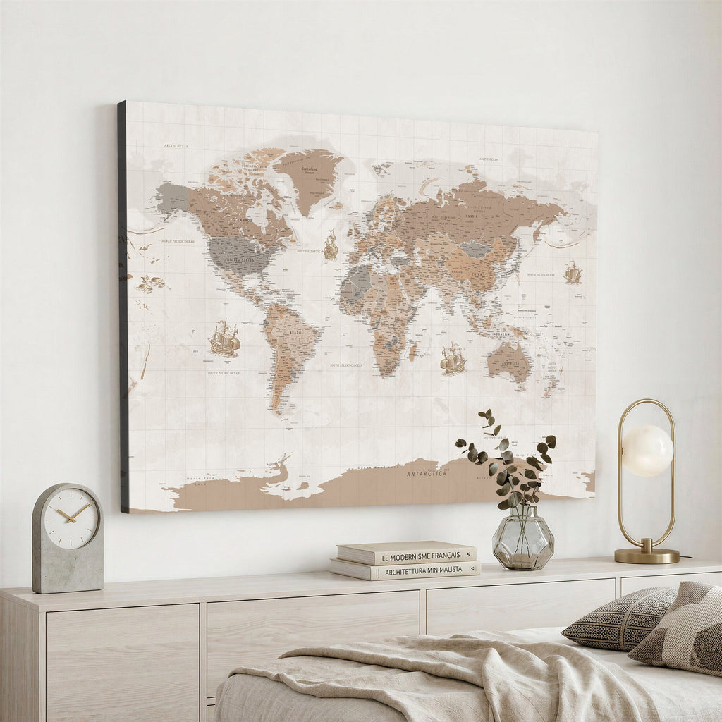 Framed Large World Map Canvas Print for Office Decor