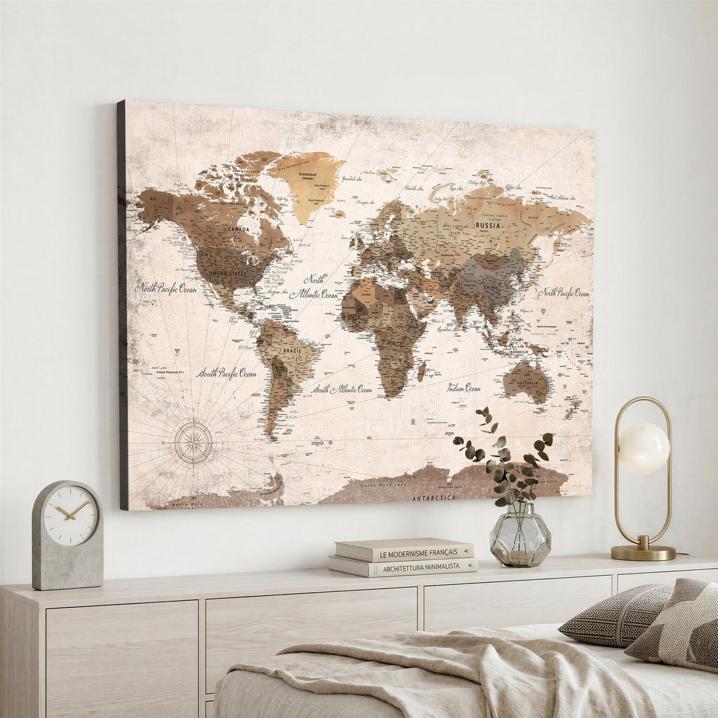 Modern World Map Canvas Print | Framed Travel Map Wall Art