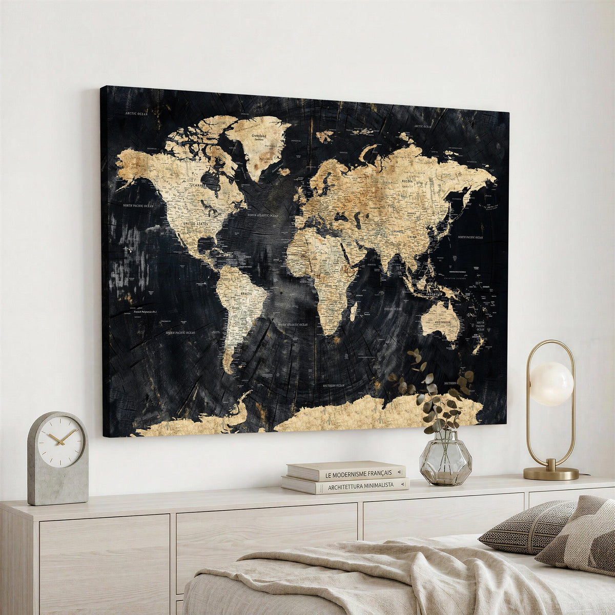 Framed Large World Map Wall Art Canvas Print for Living Room