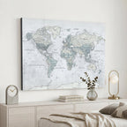 Push Pin World Map Canvas Print - Detailed Vintage World Map