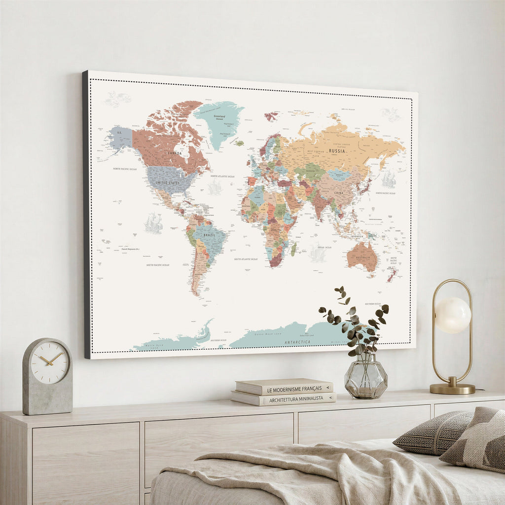 Pastel Colors World Map Wall Art Canvas Print