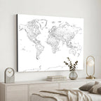 World Map Canvas Print, Framed Modern Detailed Map of the World for Home or Office