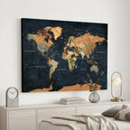 Vintage World Map Canvas Wall Art | Detailed Map with Countries, Oceans and Continents