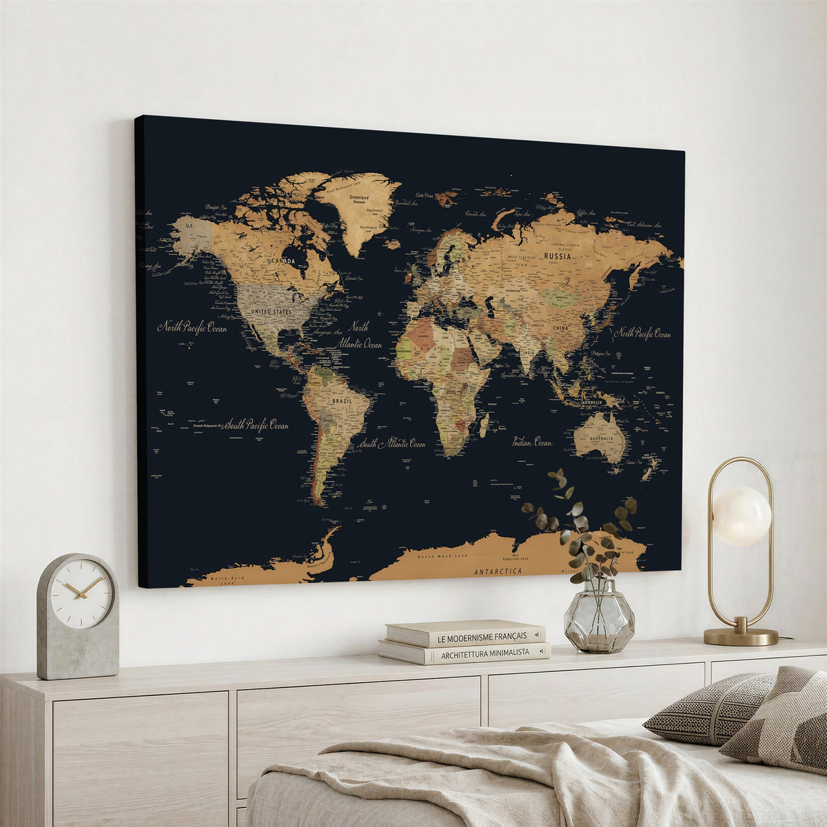 Vintage World Map Earth Globe Countries Oceans Continents