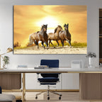 Wild Horses Wall Art Canvas Print, Framed Galloping Herd