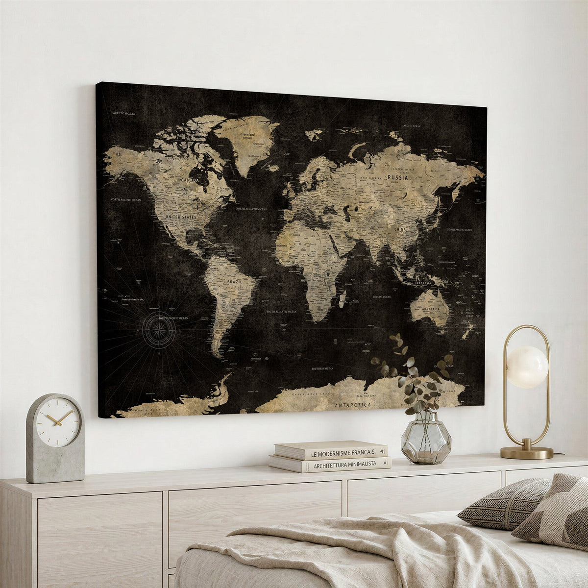 Push Pin World Map Canvas Wall Art Print, Interactive Travel Map