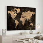 Brown World Map Canvas Print | Modern Travel Map Wall Art
