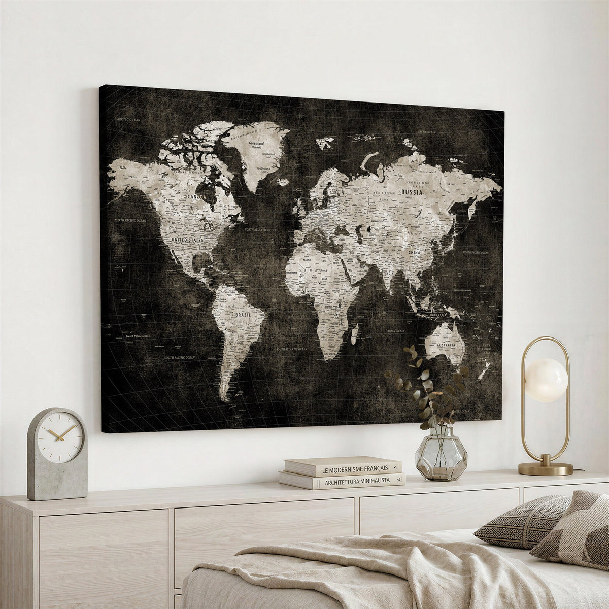 Vintage World Map Wall Art Canvas Print | Framed Large Map Wall Art