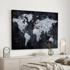 Black World Map Canvas Print | Detailed Map for Couples and Anniversary Gift