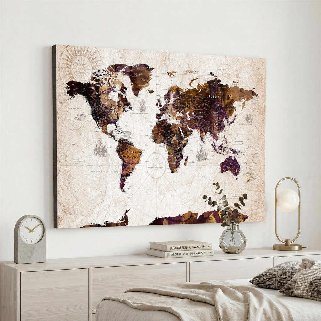 Blue Watercolor World Map Canvas Print | Framed Modern Wall Art