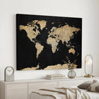 Beige World Map Canvas Wall Art Print, Minimal Black and Beige Map