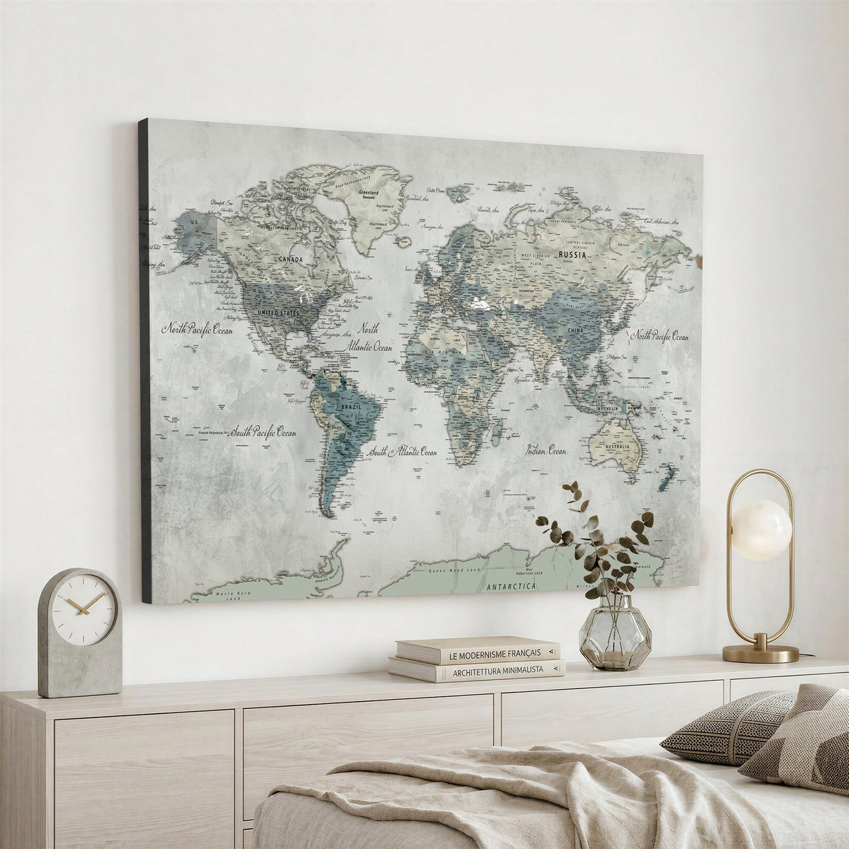 Neutral Vintage World Map Canvas Wall Art Print, Classic Map Artwork
