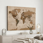 World Map Canvas Wall Art Print, Detailed Global Map Artwork