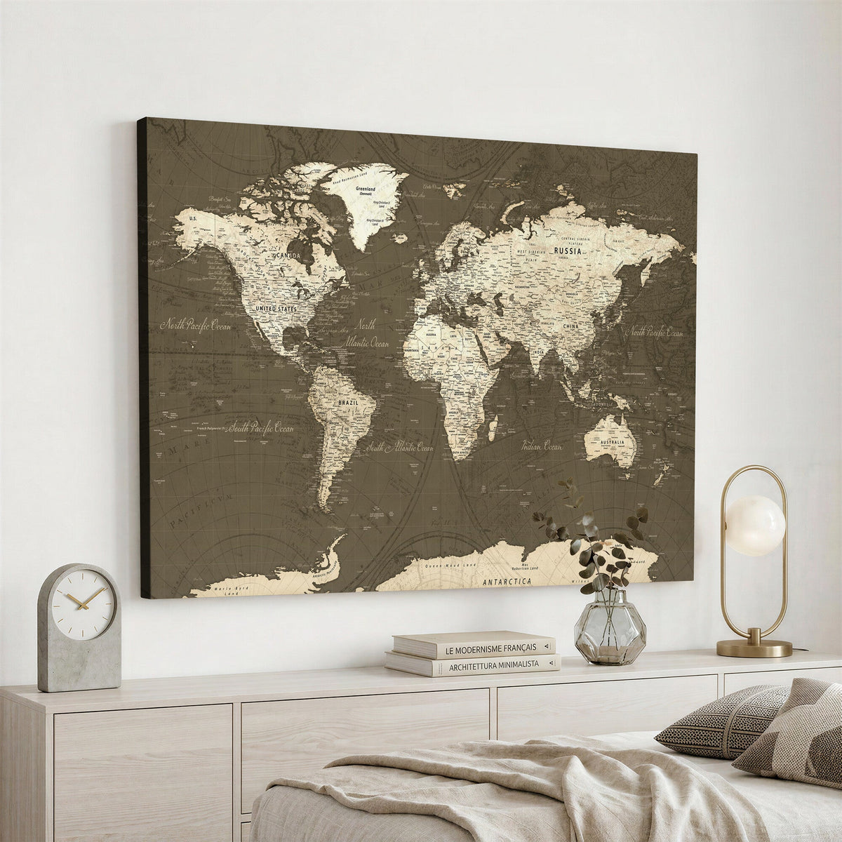 Vintage World Map Canvas Print | Framed Travel Map Wall Art for Couples