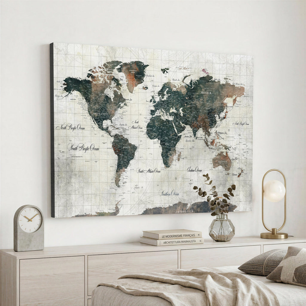 World Map Canvas Print | Framed Travel Map Wall Art for Couples