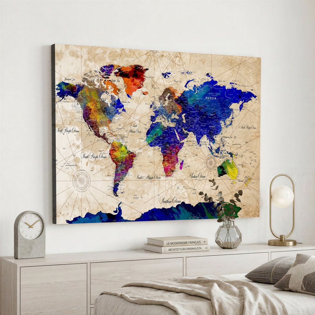 Watercolor World Map Canvas Print | Framed Wall Art for Couples
