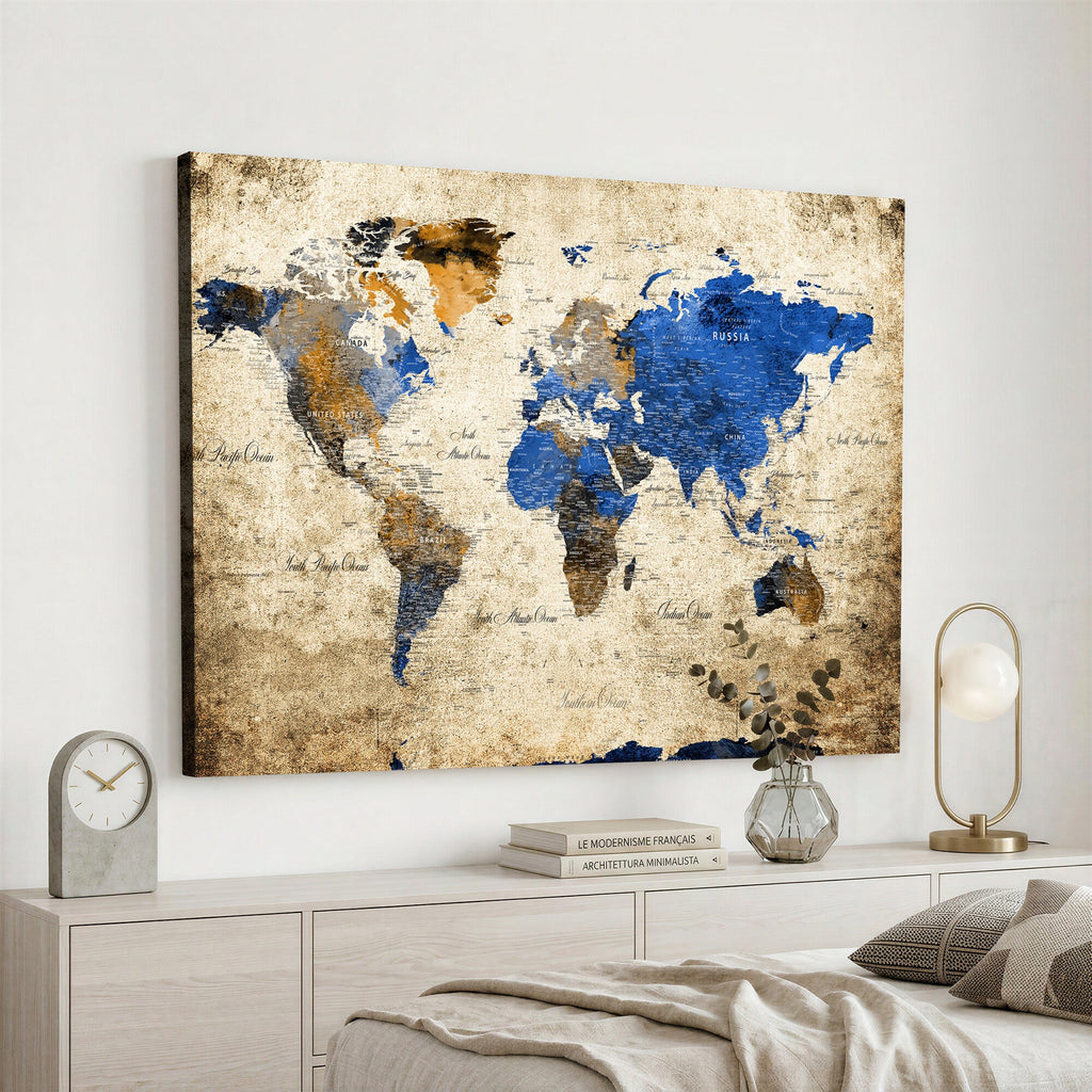 World Map Canvas Print | Colorful Abstract Travel Map, Framed Wall Art