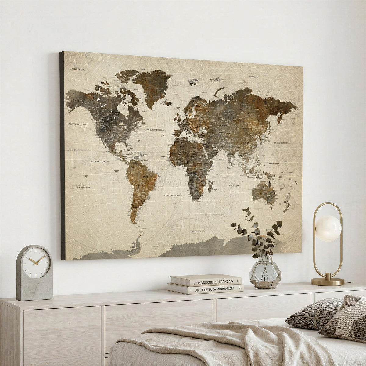 Vintage World Map Canvas Wall Art | Framed Antique Style Travel Map