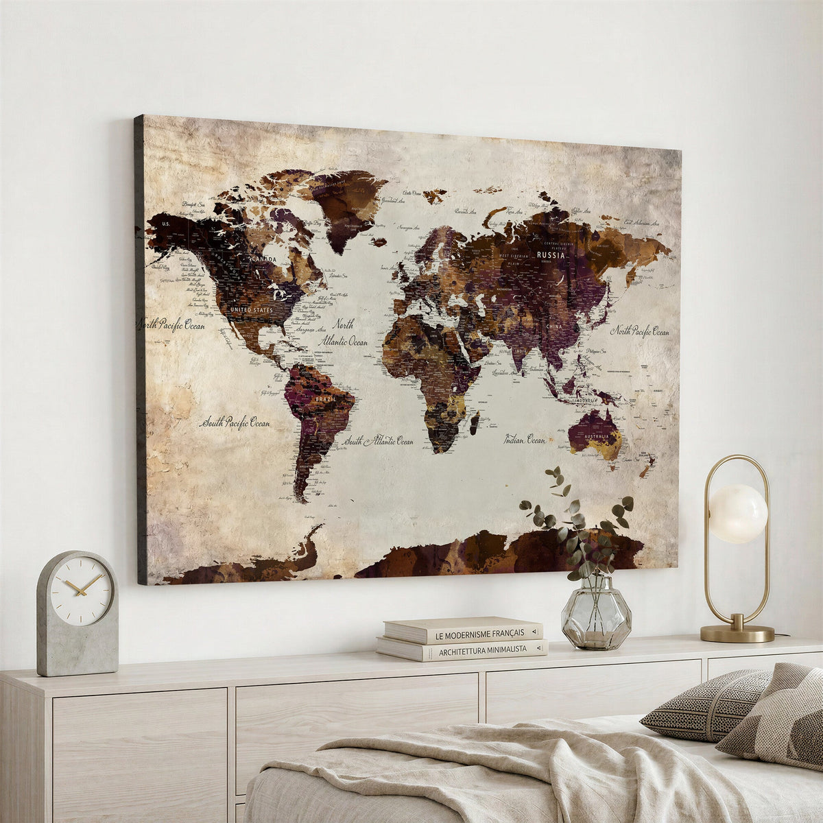 World Map Canvas Triptych | Colorful Global Wall Art for Living Rooms