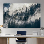 Foggy Mountain Forest Canvas Print, Misty Pine Trees Nature Wall Art