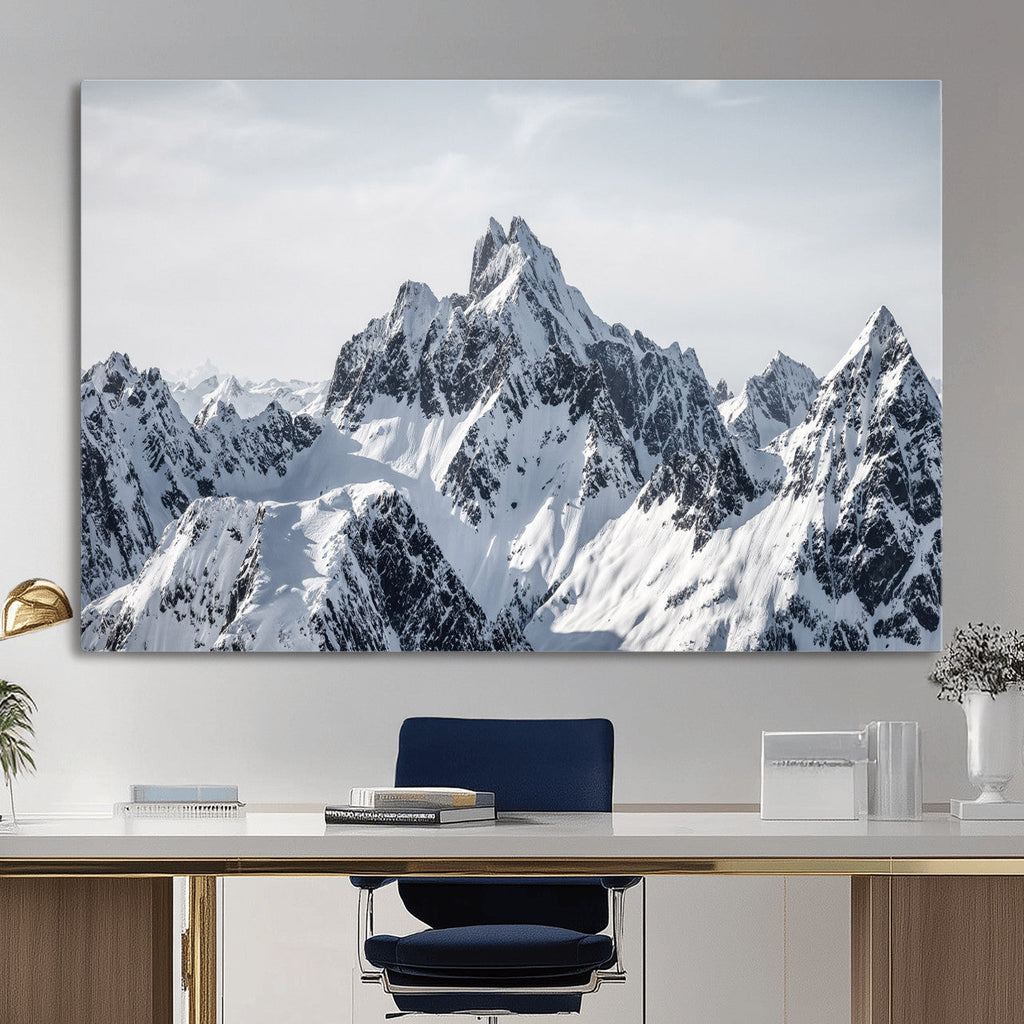 Snowy Mountain Range Canvas Print, Alpine Peaks Landscape Wall Art