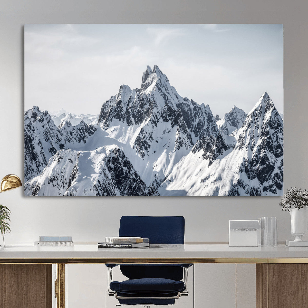 Snowy Mountain Range Canvas Print, Alpine Peaks Landscape Wall Art