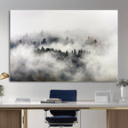 Foggy Forest Wall Art Canvas Print, Misty Pine Tree Landscape