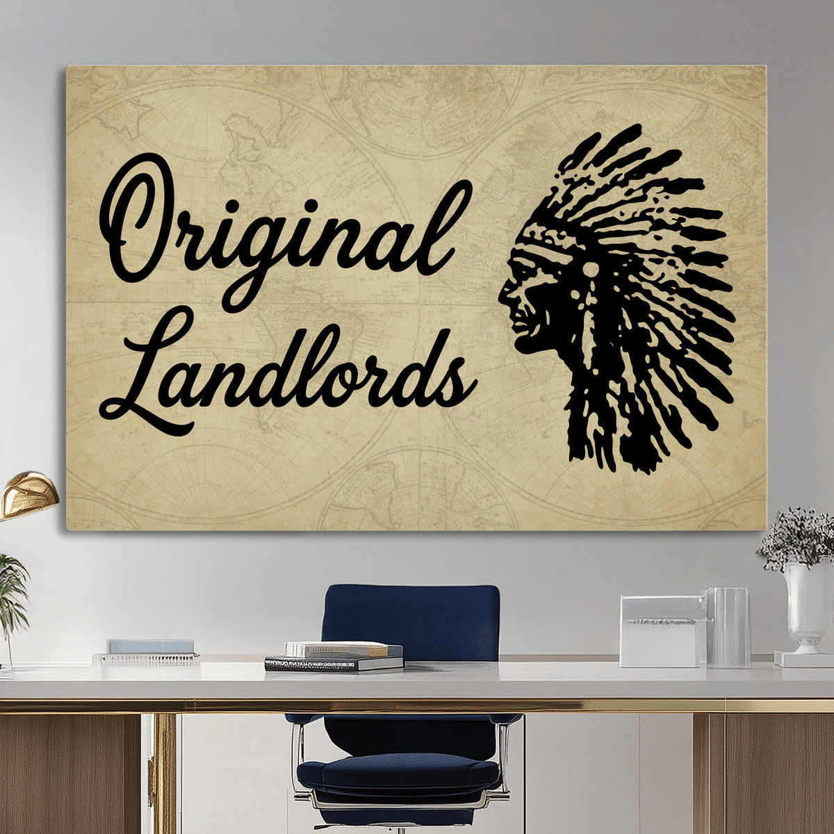 Original Landlords Wall Art Canvas Print, Native American Silhouette Artwork