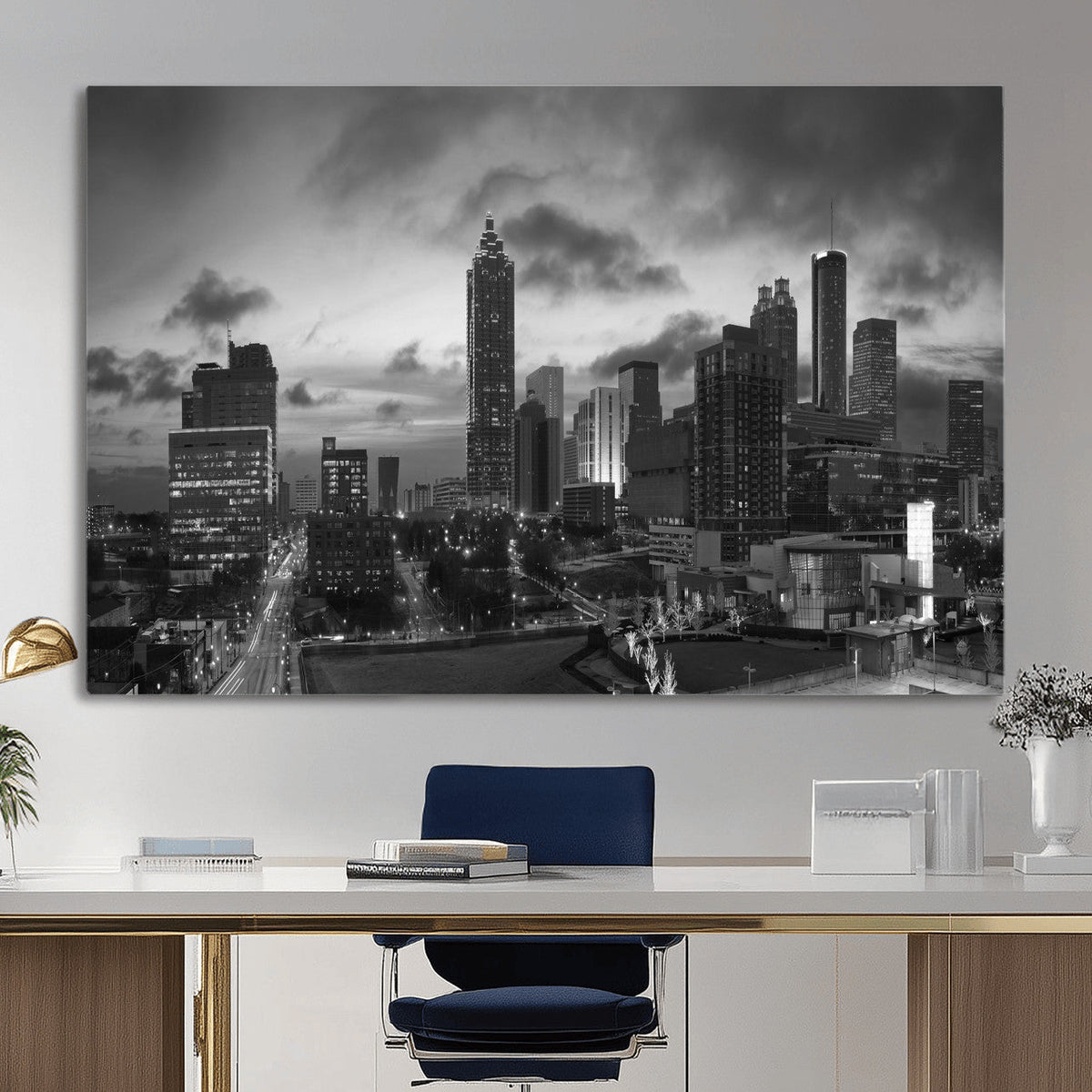 Atlanta Skyline Wall Art Canvas Print, Atlanta Downtown Night Cityscape