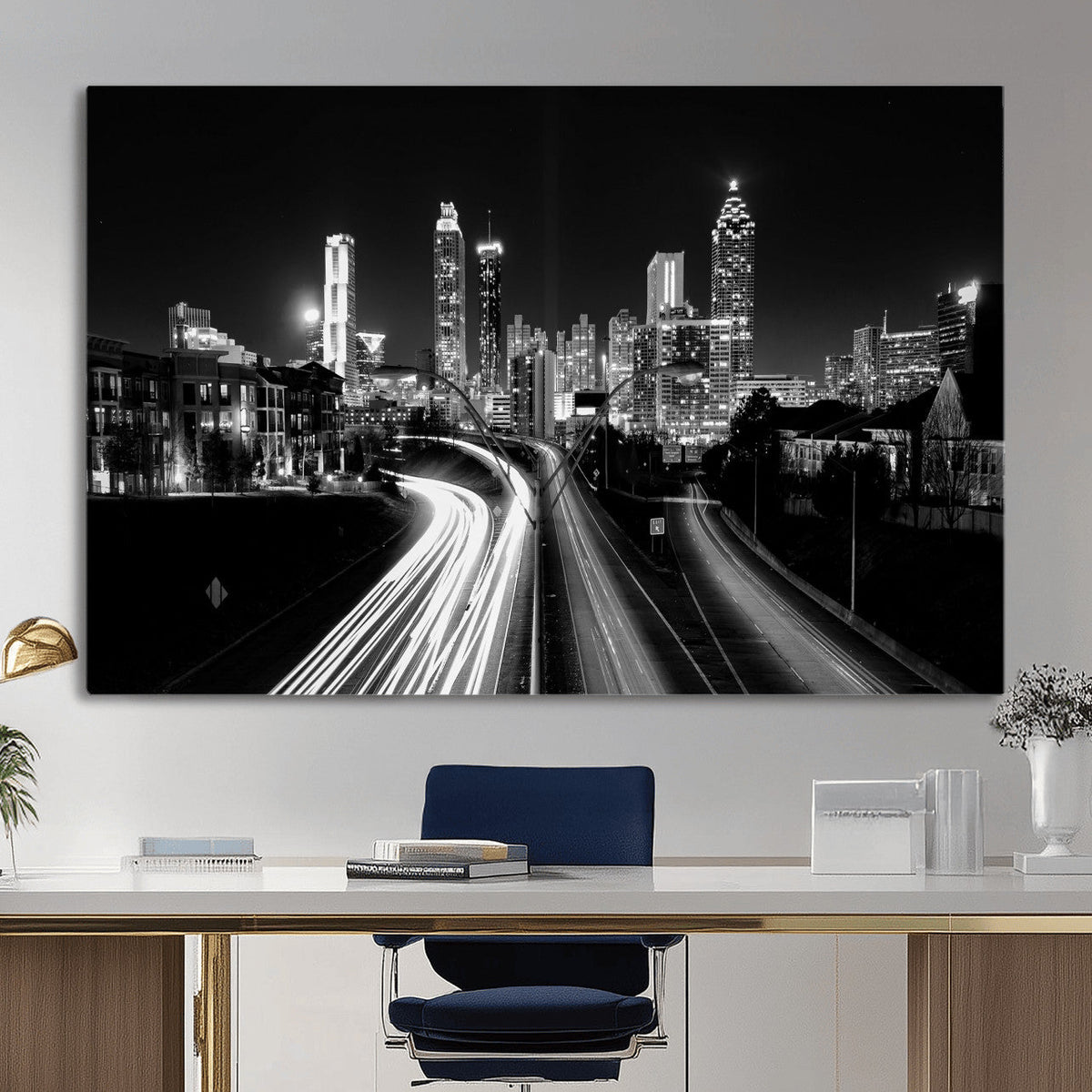 Atlanta Skyline Wall Art Canvas Print, Atlanta Downtown Night Cityscape