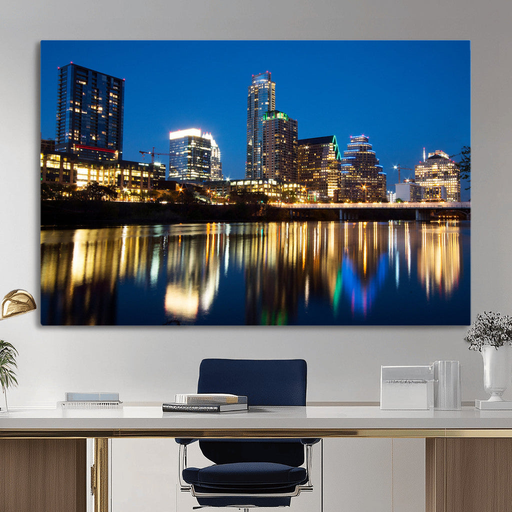 Austin Skyline Wall Art Canvas Print, Austin Downtown Night Cityscape
