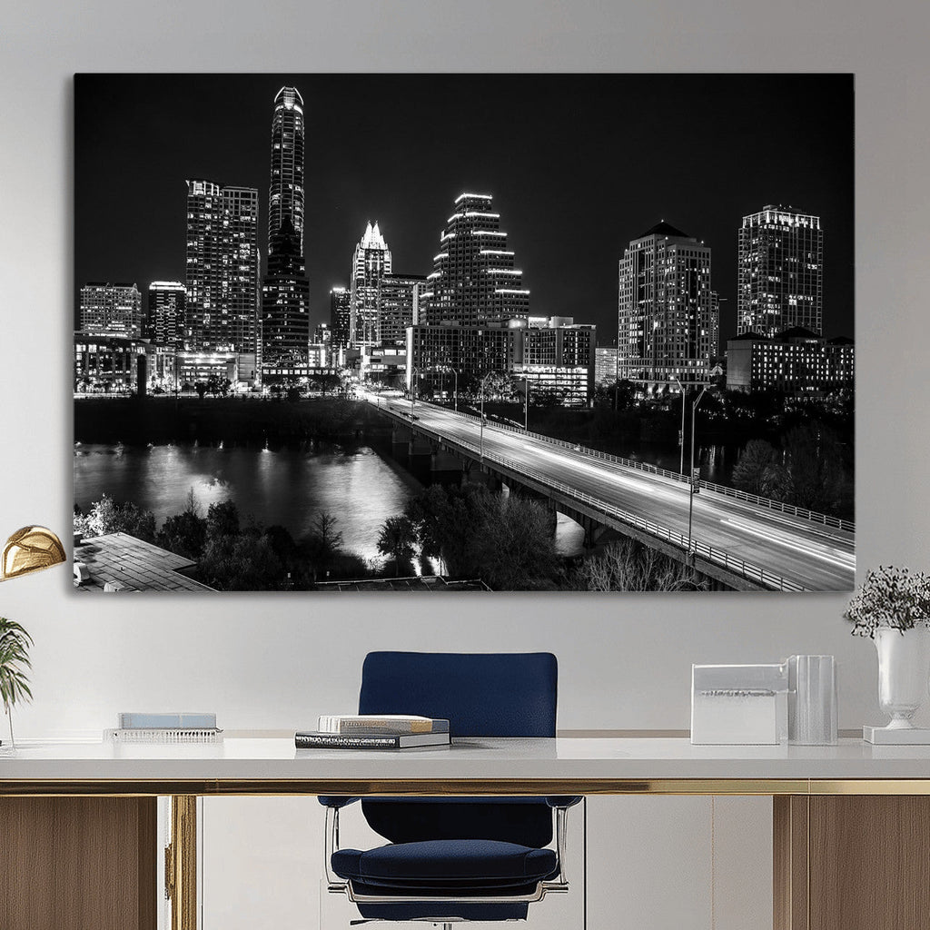 Austin Skyline Wall Art Canvas Print, Austin Downtown Night Cityscape