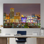 Baltimore Skyline Wall Art Canvas Print, Baltimore Downtown Night Cityscape