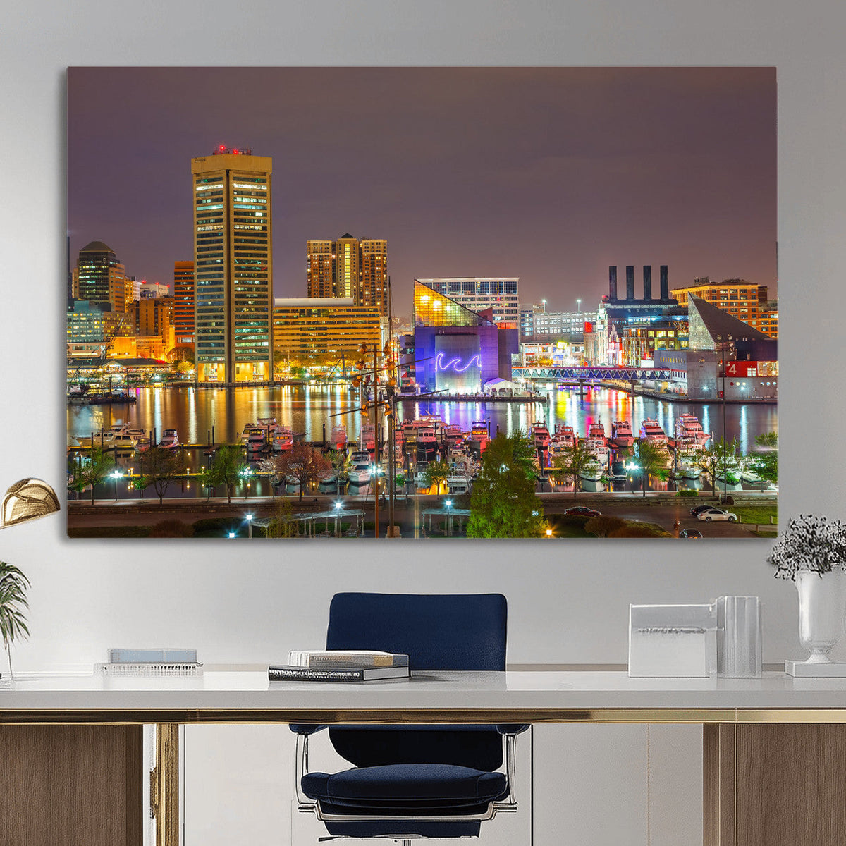 Baltimore Skyline Wall Art Canvas Print, Baltimore Downtown Night Cityscape