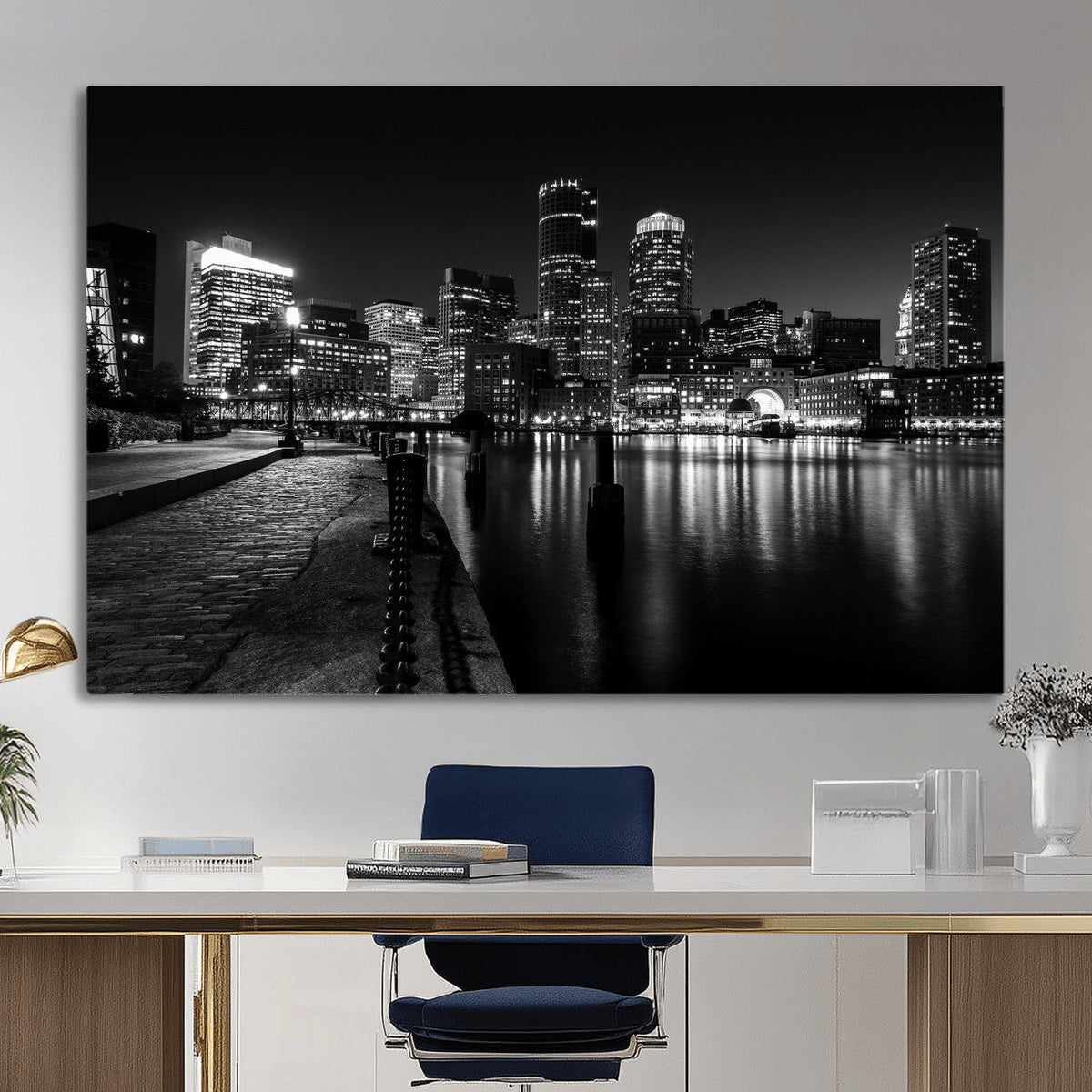 Boston Wall Art Canvas Print, Boston City Downtown Night Cityscape