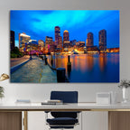 Boston Wall Art Canvas Print, Boston City Downtown Night Cityscape