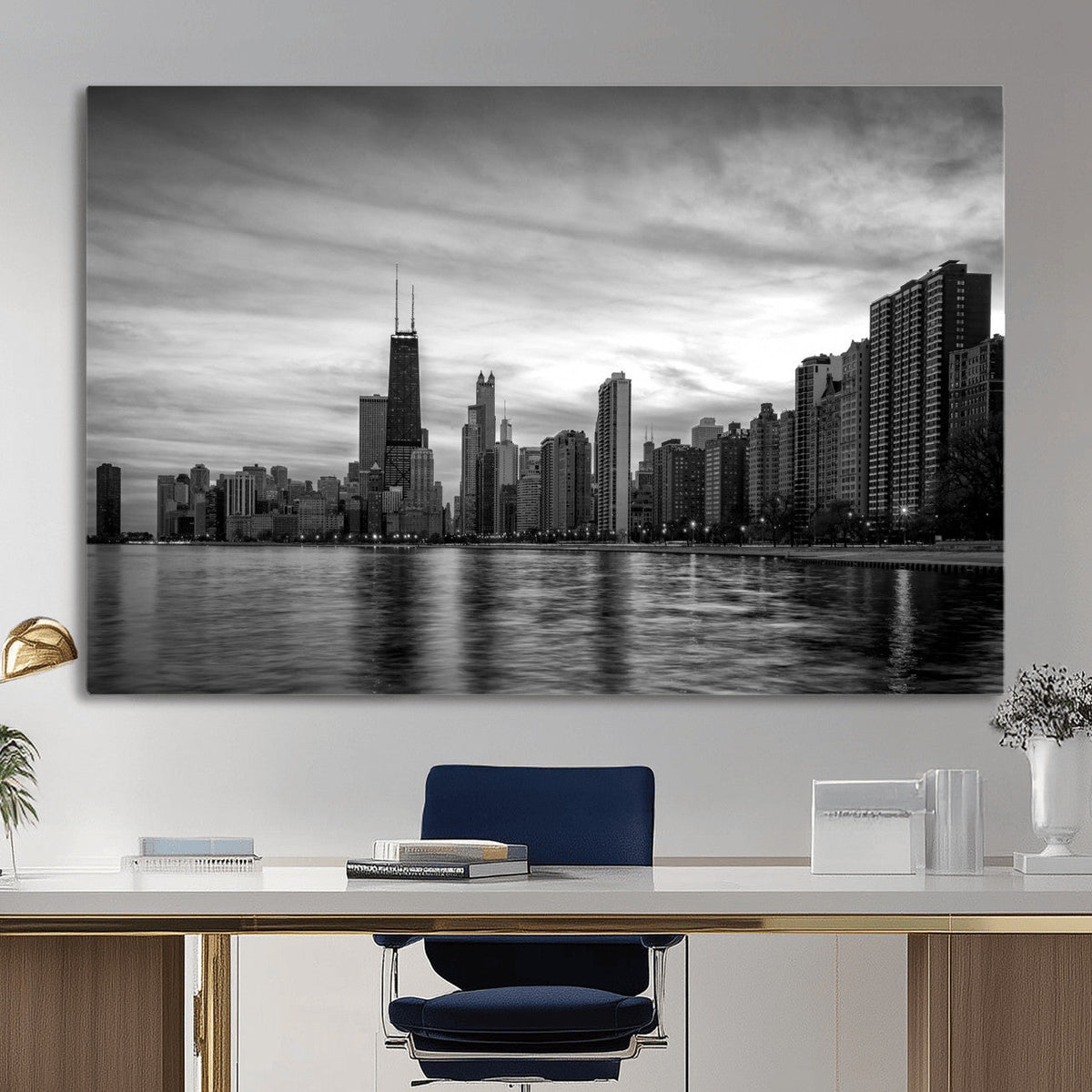 Chicago Wall Art Canvas Print, Chicago City Downtown Night Cityscape