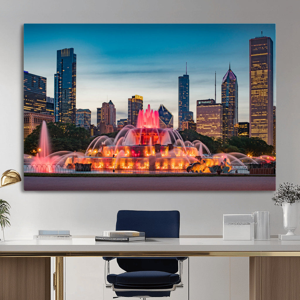 Chicago Wall Art Canvas Print - Chicago City Downtown Night Cityscape