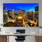 Chicago Wall Art Canvas Print - Chicago City Downtown Night Cityscape
