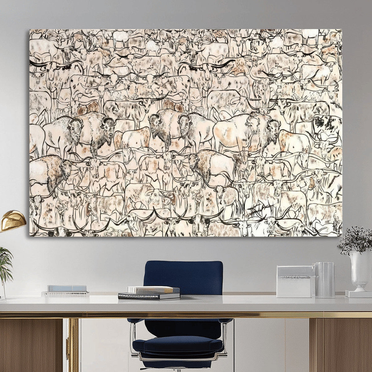 Abstract Bison Wall Art Canvas Print, Abstract Animal Art for Cabin Decor